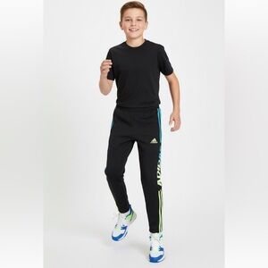 Adidas Kids Black Joggers with Blue and Yellow Details